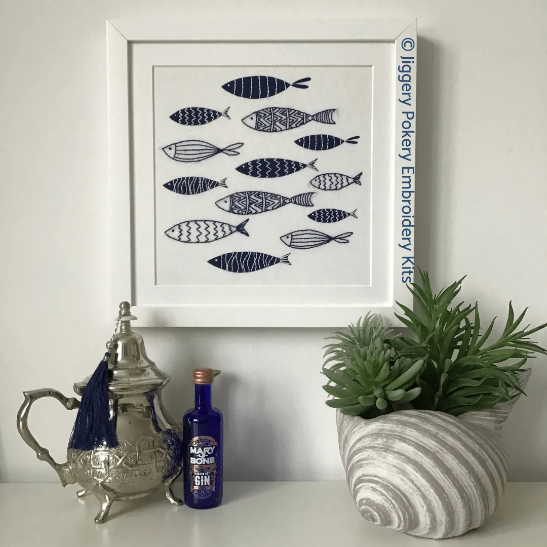Blue fish embroidery kit