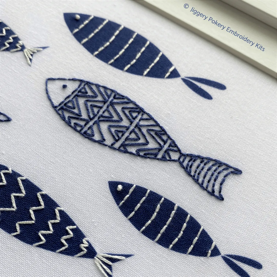 Blue fish embroidery kit