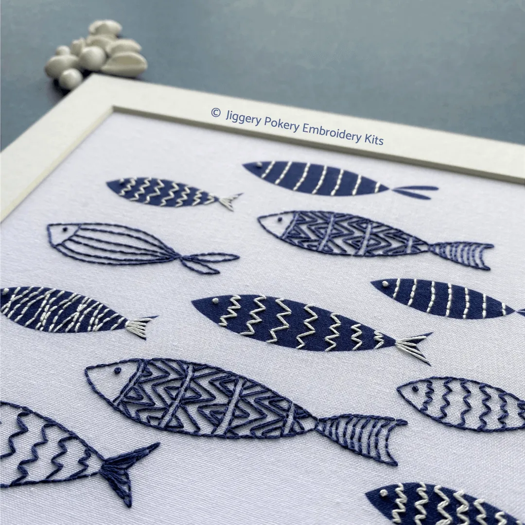 Blue fish embroidery kit