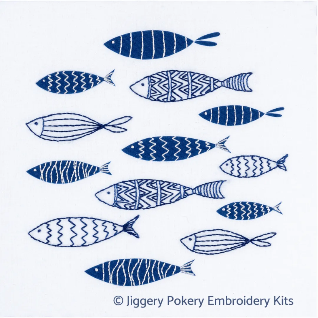 Blue fish embroidery kit