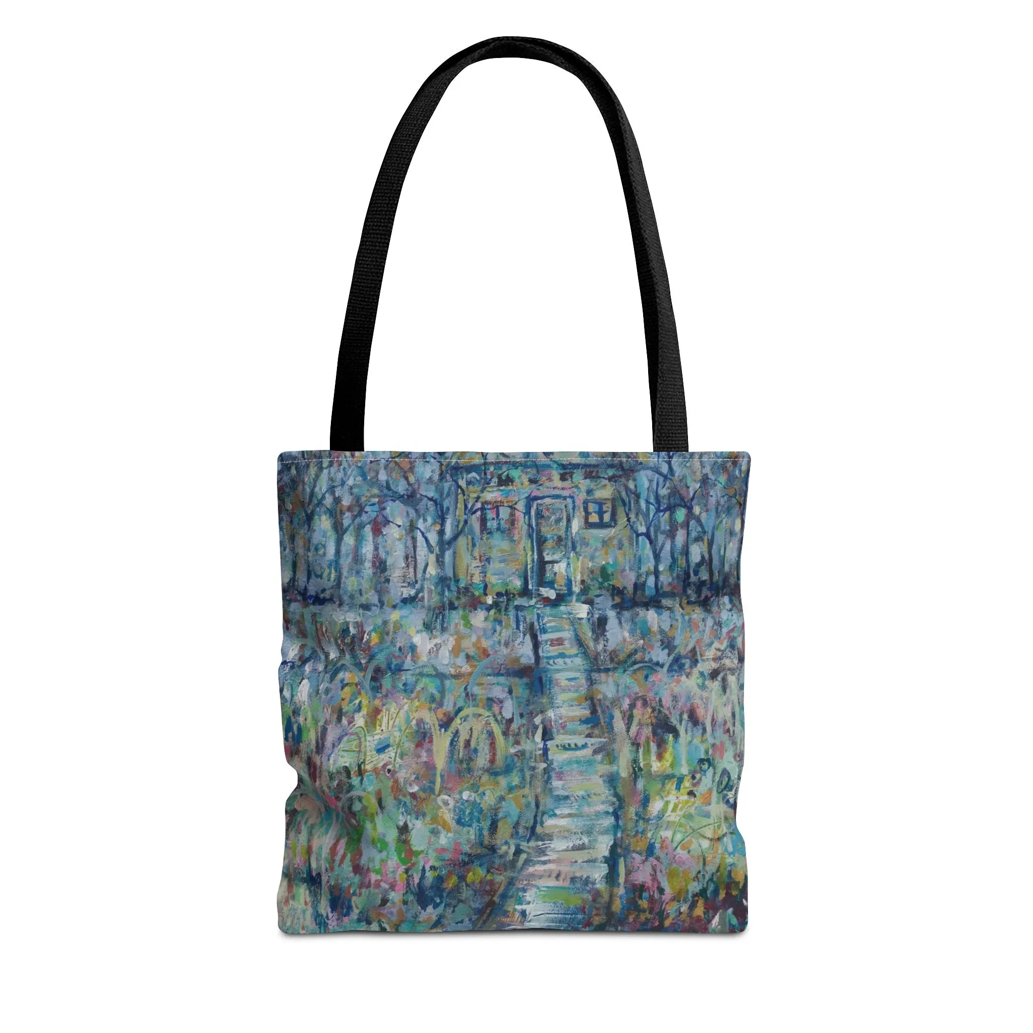 Blue Green Landscape Tree Nature Art Canvas Tote Bag - Climbing to a Higher Place by Leslie Karpinski