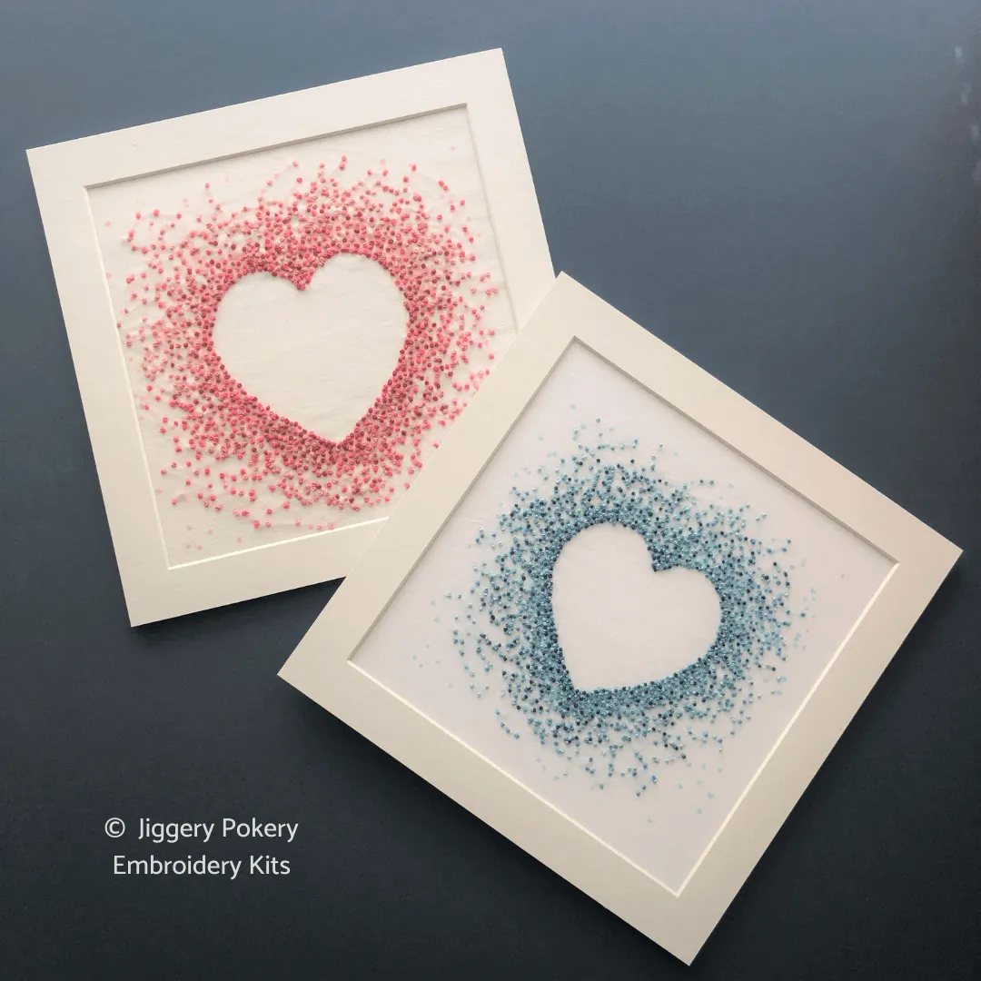 Blue hearts embroidery pattern