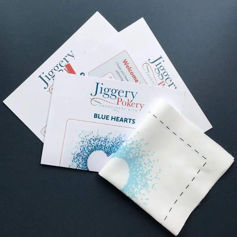 Blue hearts embroidery pattern