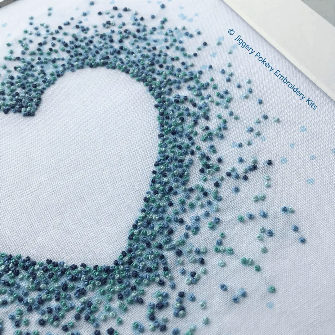Blue hearts embroidery pattern