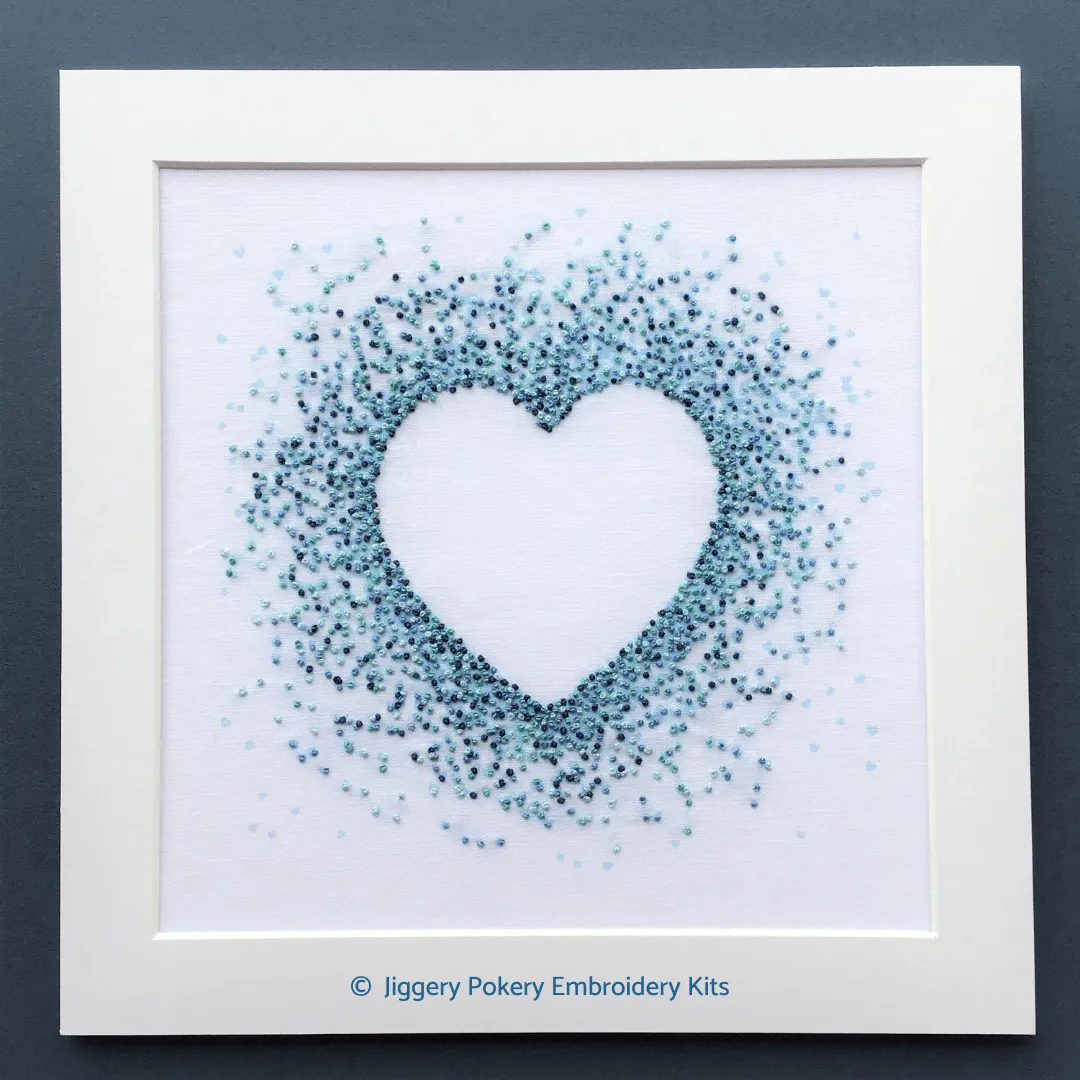 Blue hearts embroidery pattern