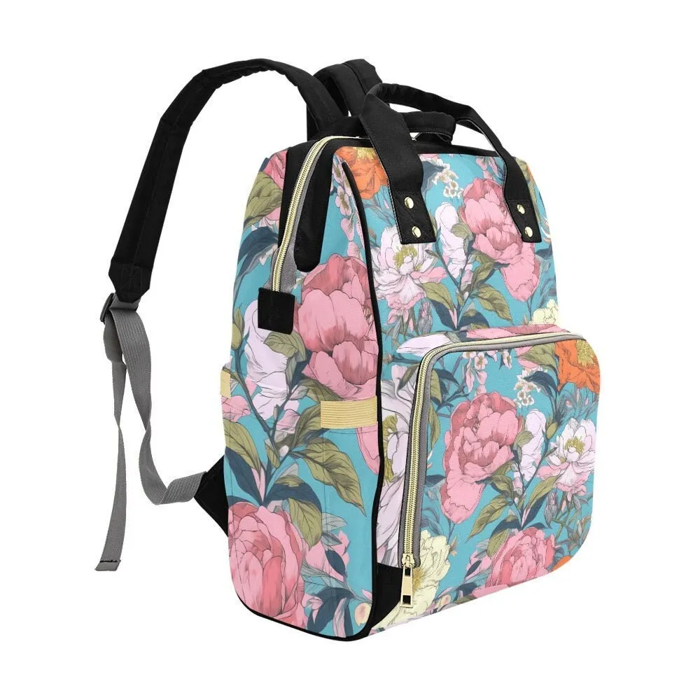 Blue Pastel Pressed Flowers Diaper Bag, Nature Lover Diaper Backpack, Hippie Mama Babyshower Gift, Natural Floral DiaperBag Gift for New Mom