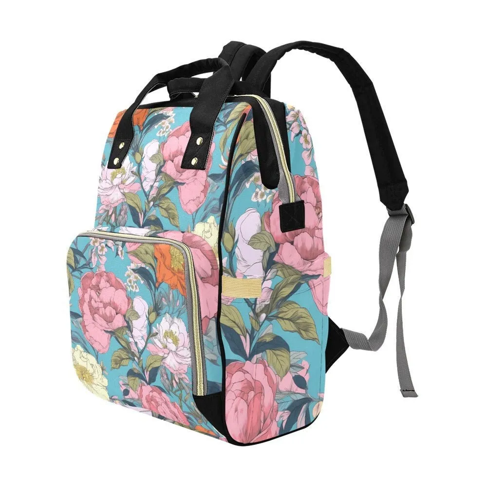 Blue Pastel Pressed Flowers Diaper Bag, Nature Lover Diaper Backpack, Hippie Mama Babyshower Gift, Natural Floral DiaperBag Gift for New Mom