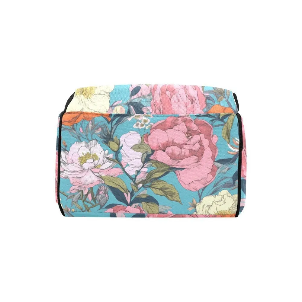 Blue Pastel Pressed Flowers Diaper Bag, Nature Lover Diaper Backpack, Hippie Mama Babyshower Gift, Natural Floral DiaperBag Gift for New Mom