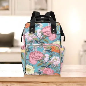 Blue Pastel Pressed Flowers Diaper Bag, Nature Lover Diaper Backpack, Hippie Mama Babyshower Gift, Natural Floral DiaperBag Gift for New Mom