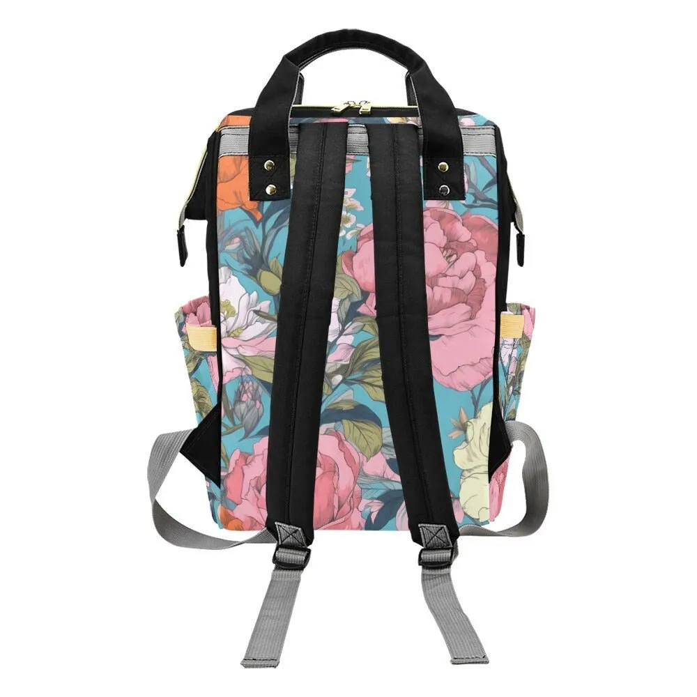 Blue Pastel Pressed Flowers Diaper Bag, Nature Lover Diaper Backpack, Hippie Mama Babyshower Gift, Natural Floral DiaperBag Gift for New Mom