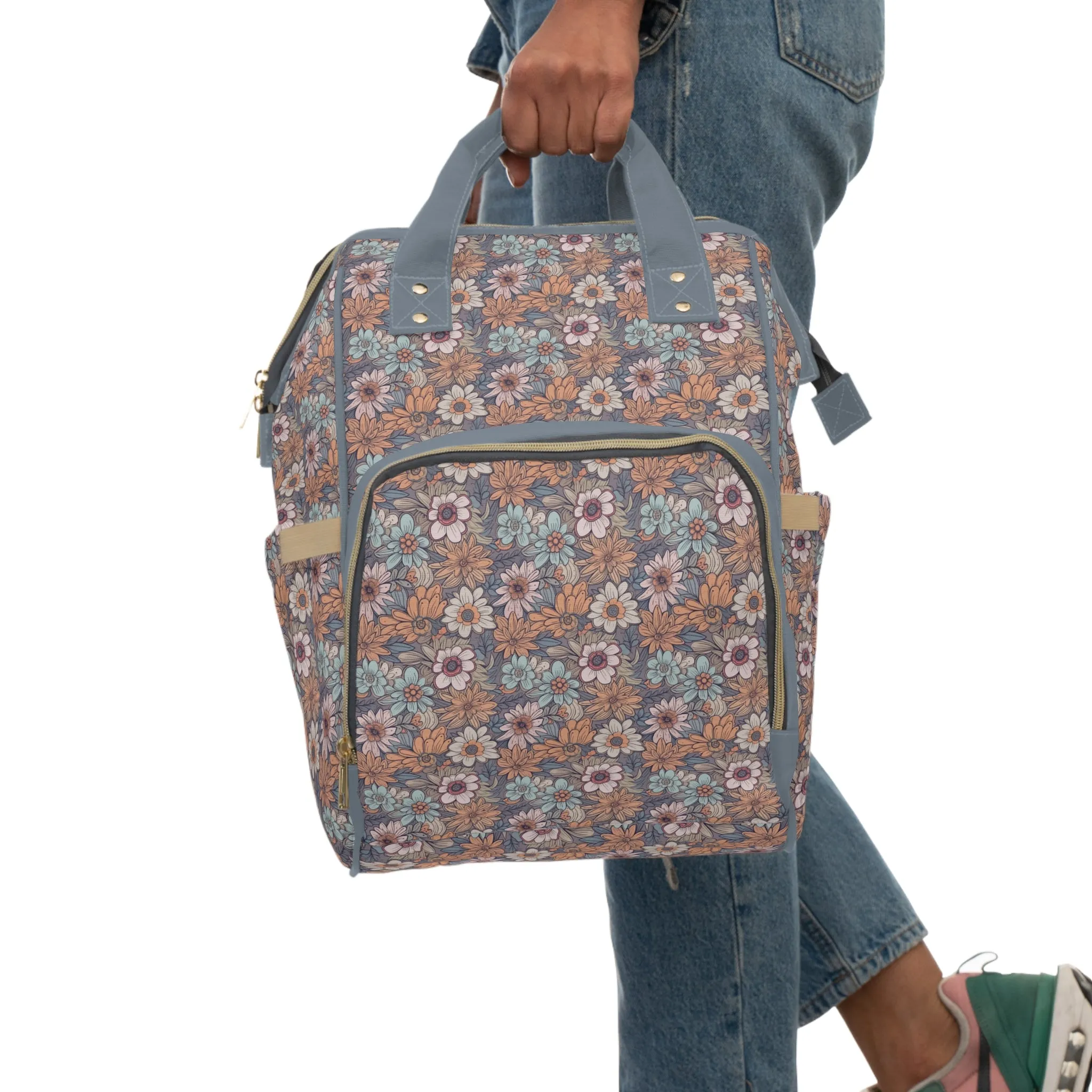 Boho Floral Diaper Backpack - Multifunctional & Spacious Floral Baby Bag for Trendy Parents