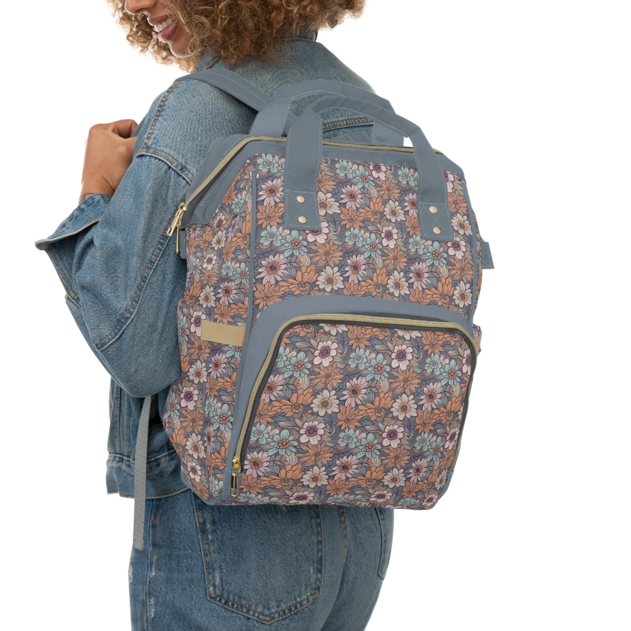 Boho Floral Diaper Backpack - Multifunctional & Spacious Floral Baby Bag for Trendy Parents
