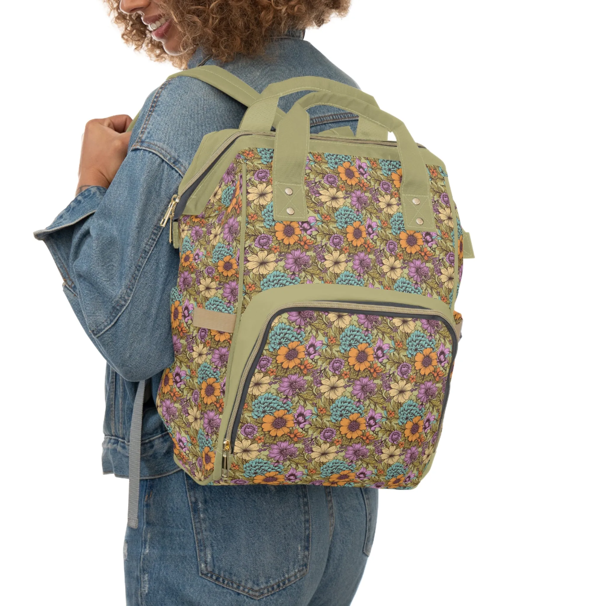 Boho Floral Diaper Backpack - Multifunctional & Spacious Floral Baby Bag for Trendy Parents