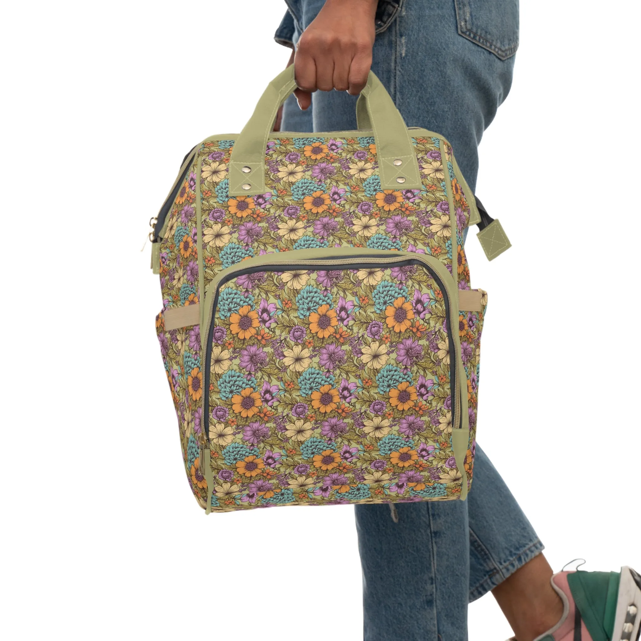 Boho Floral Diaper Backpack - Multifunctional & Spacious Floral Baby Bag for Trendy Parents