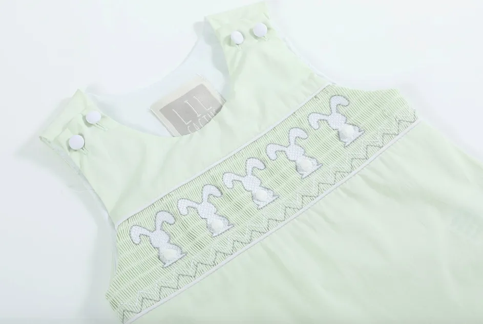 Bunny Smocked Shortalls | Honeydew