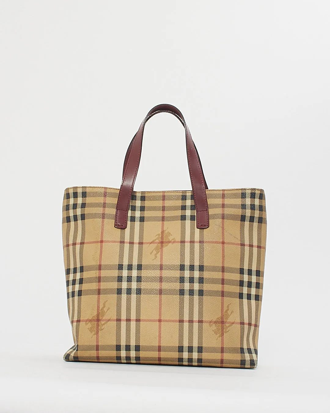 Burberry Beige/Red Coated Canvas Nova Check Tote