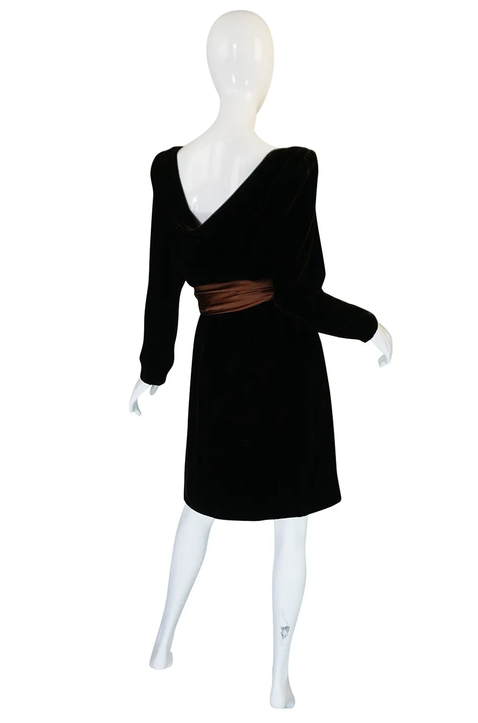 c1983 Hubert de Givenchy Haute Couture Velvet Dress w Silk Bow