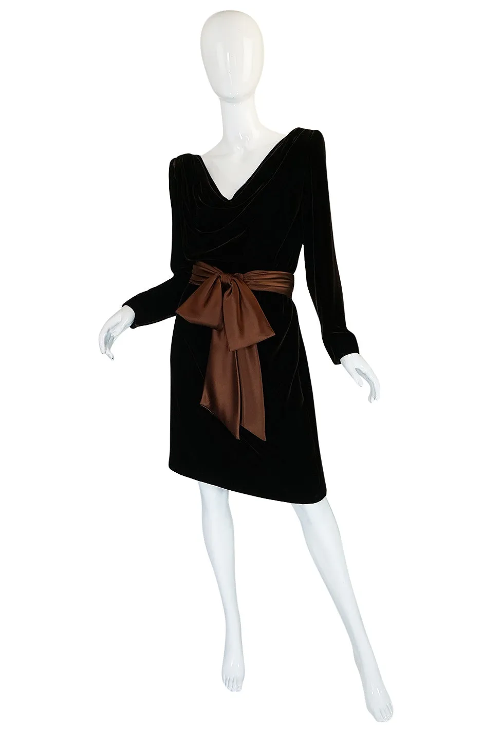 c1983 Hubert de Givenchy Haute Couture Velvet Dress w Silk Bow