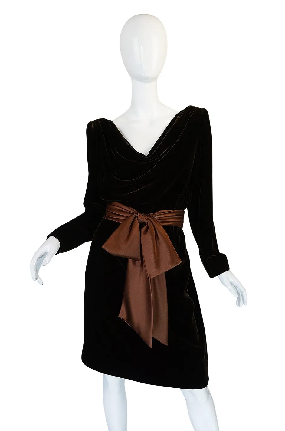 c1983 Hubert de Givenchy Haute Couture Velvet Dress w Silk Bow