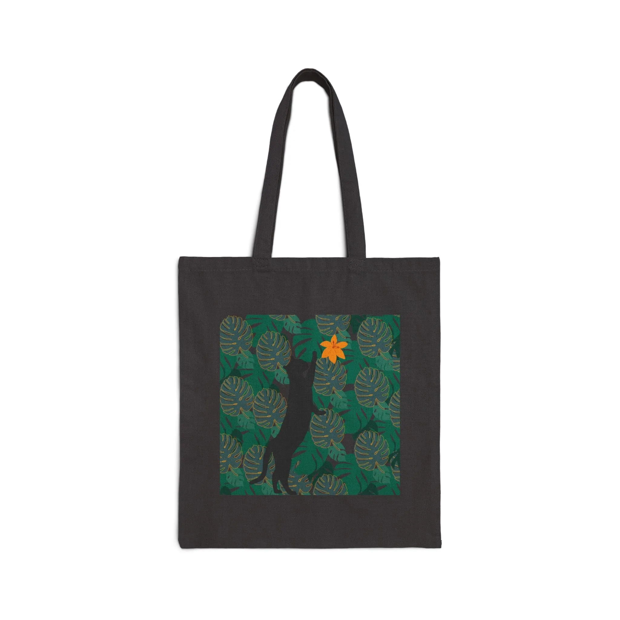 Canvas Tote Bag - Black Cat Floral