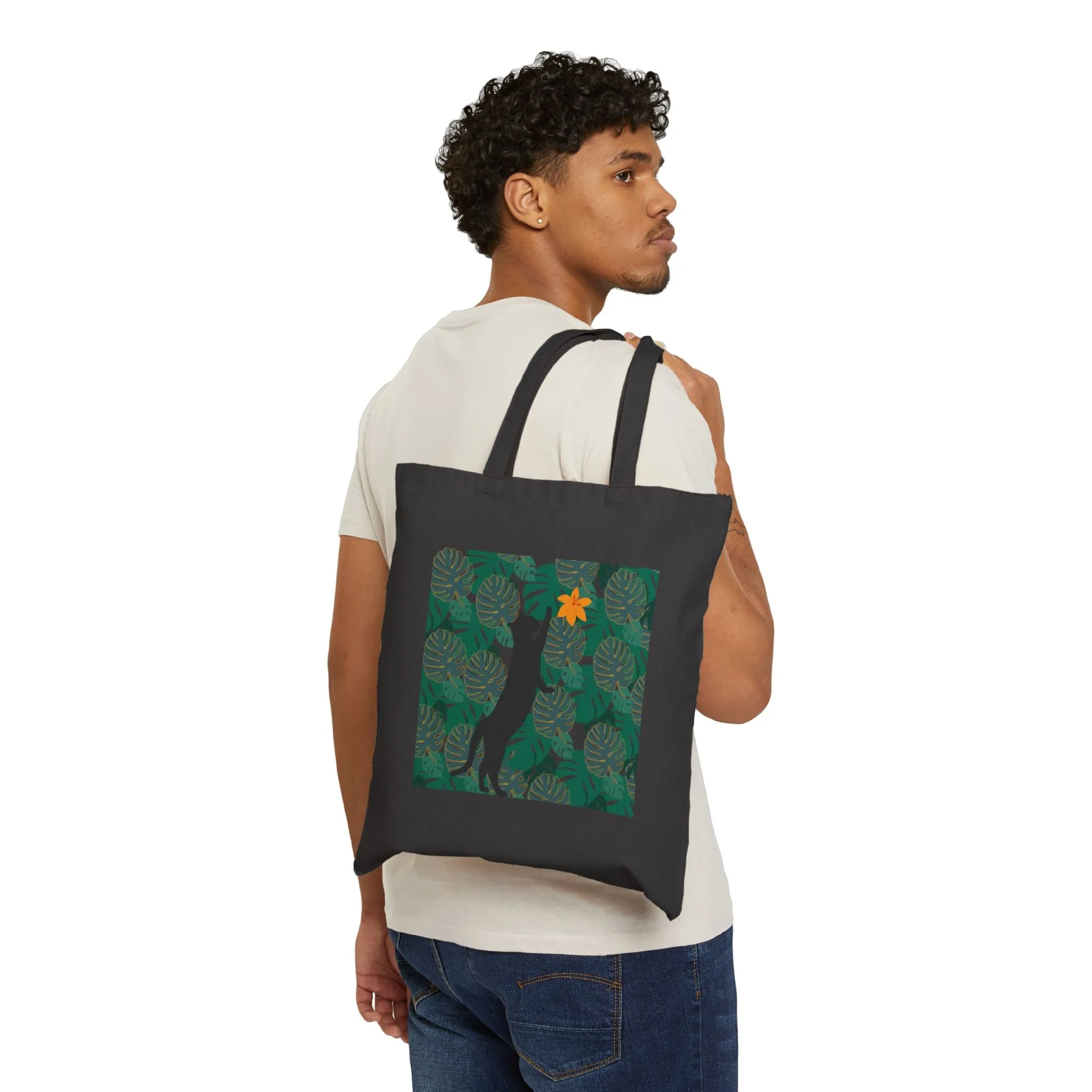 Canvas Tote Bag - Black Cat Floral
