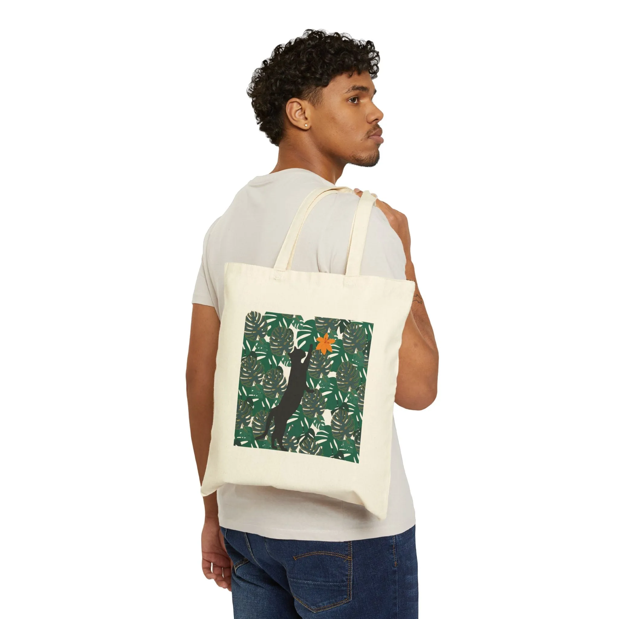 Canvas Tote Bag - Black Cat Floral