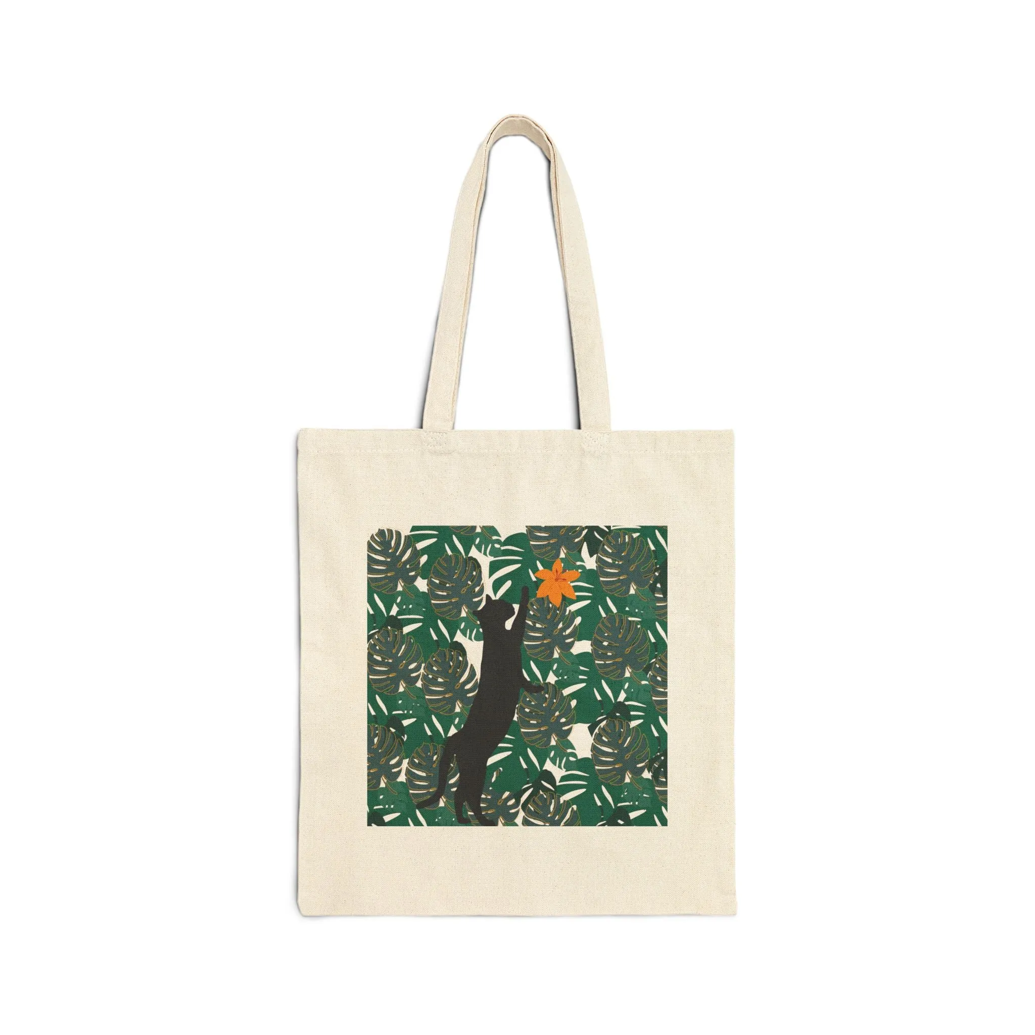 Canvas Tote Bag - Black Cat Floral