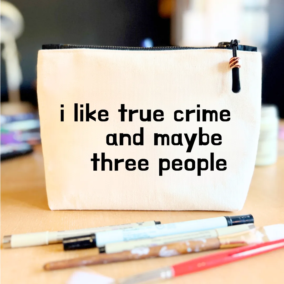 Canvas zip bag lined - true crime and three people