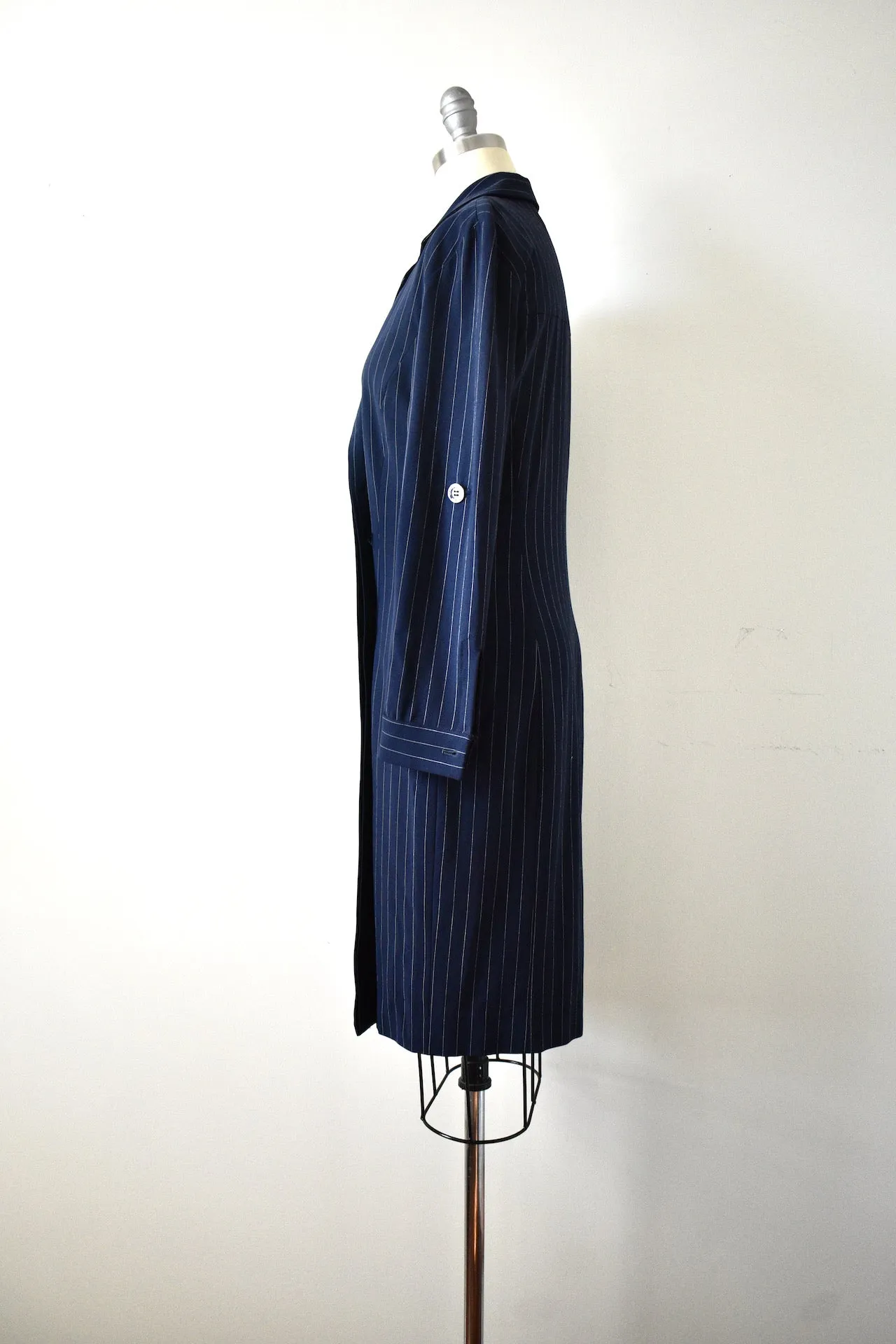 Carolina Herrera Navy Blue Pinstripe Dress