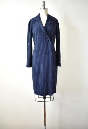 Carolina Herrera Navy Blue Pinstripe Dress