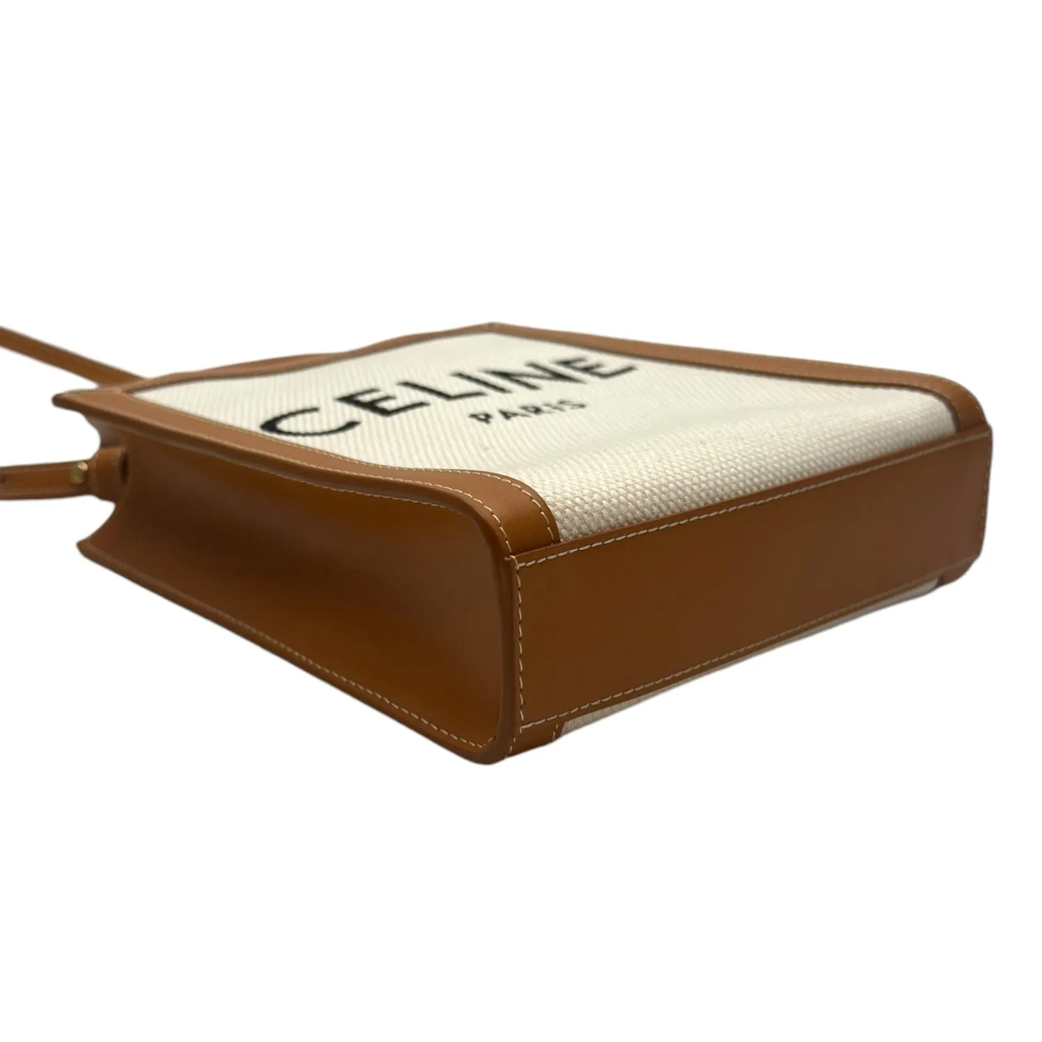 CELINE Mini Vertical Cabas Canvas & Leather Tote/Crossbody - Camel & Cream
