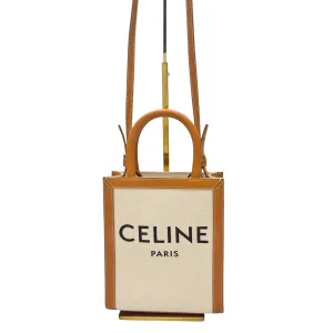 CELINE Mini Vertical Cabas Canvas & Leather Tote/Crossbody - Camel & Cream