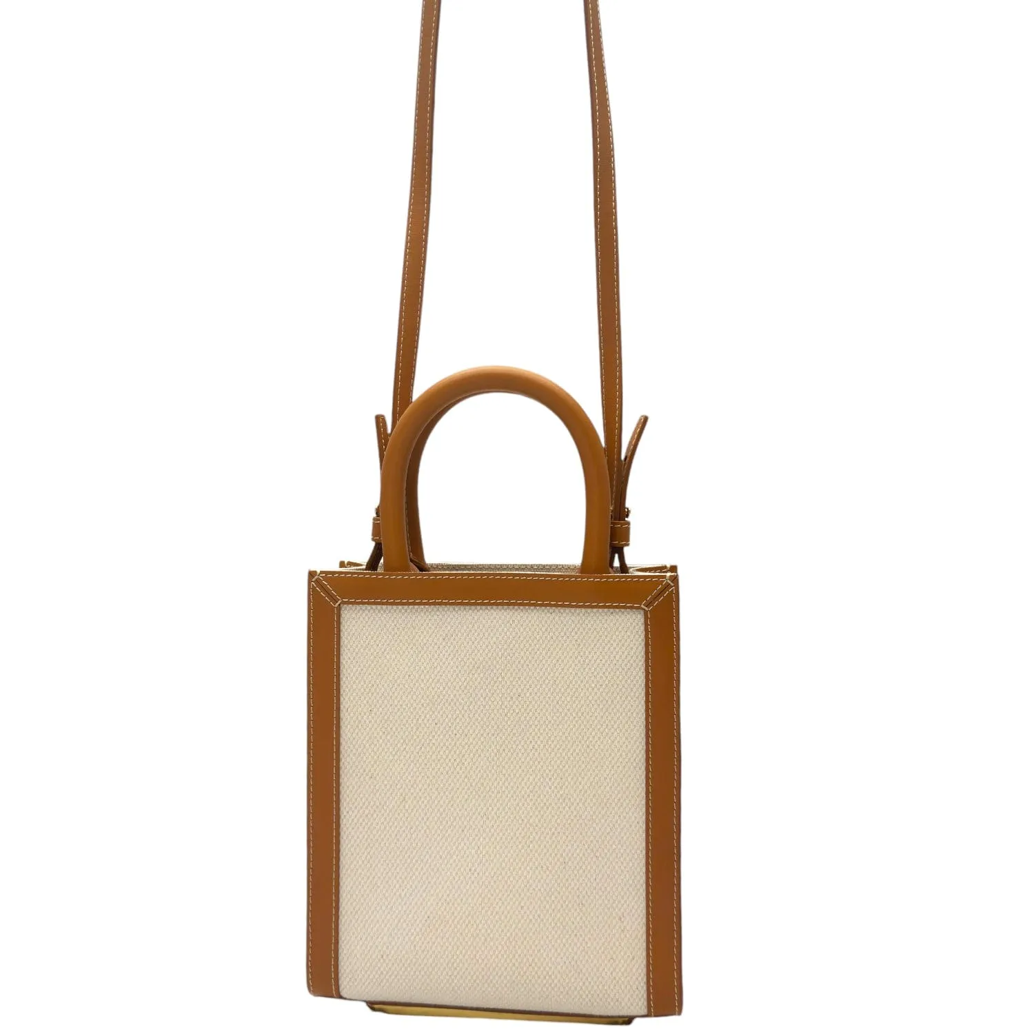 CELINE Mini Vertical Cabas Canvas & Leather Tote/Crossbody - Camel & Cream