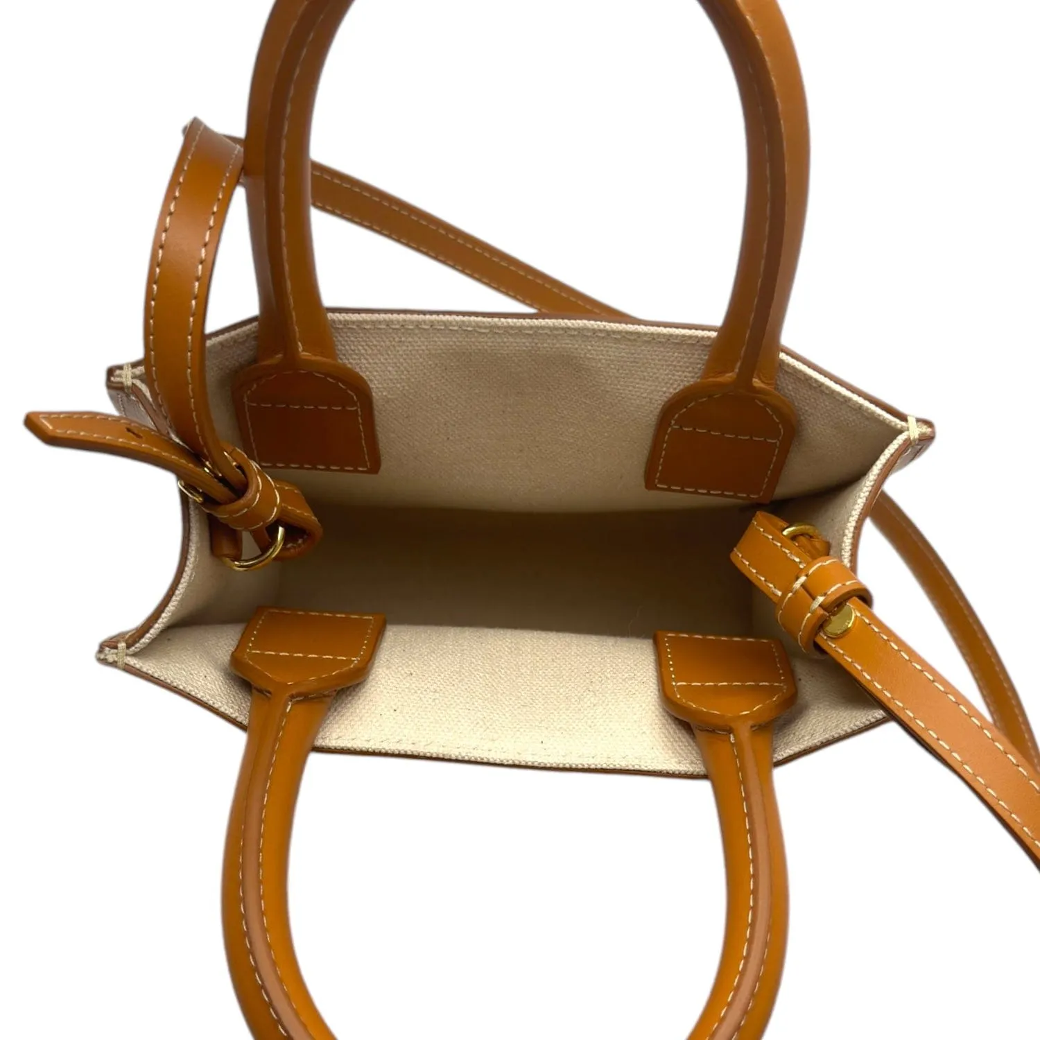 CELINE Mini Vertical Cabas Canvas & Leather Tote/Crossbody - Camel & Cream