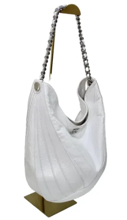 Chanel Crumpled White Patent Droplet Hobo Shoulder Bag