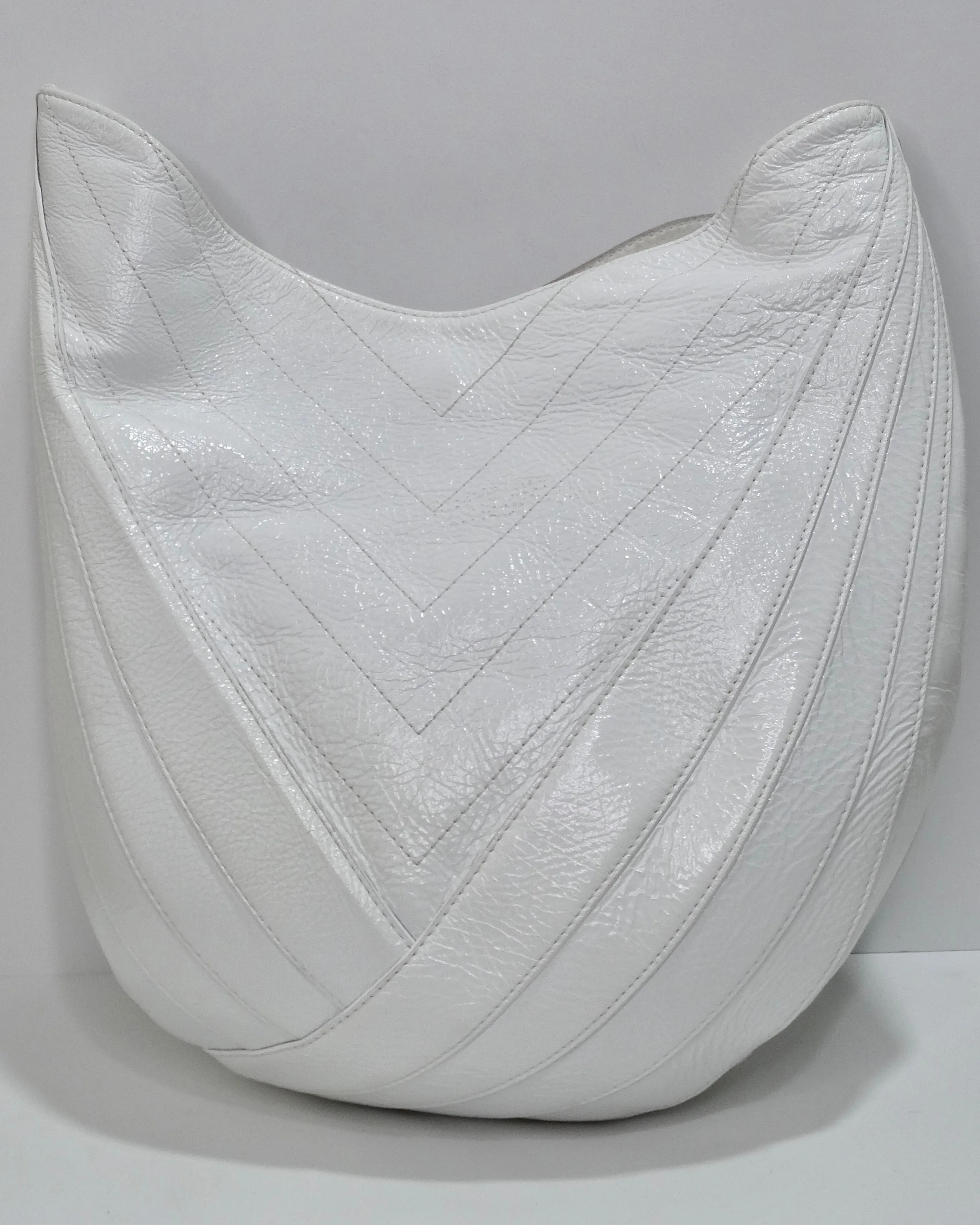 Chanel Crumpled White Patent Droplet Hobo Shoulder Bag
