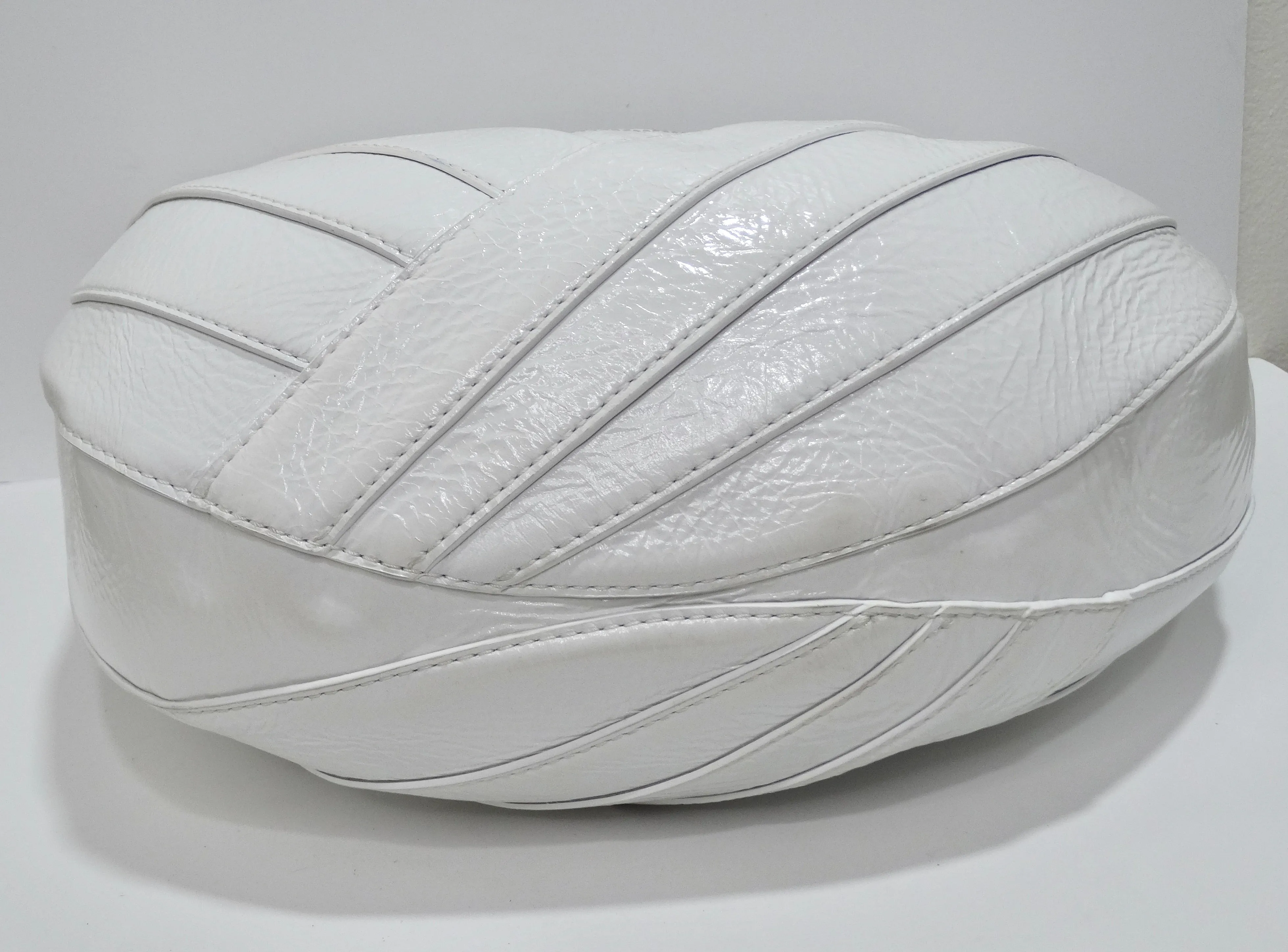 Chanel Crumpled White Patent Droplet Hobo Shoulder Bag