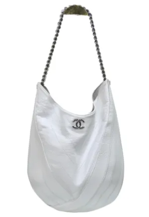 Chanel Crumpled White Patent Droplet Hobo Shoulder Bag