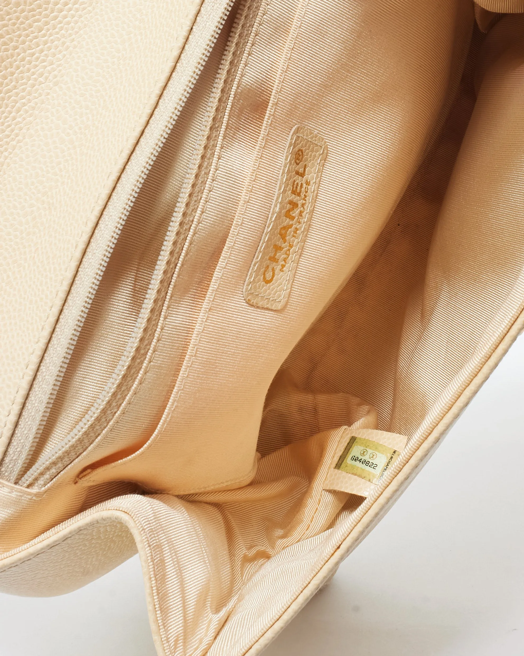 Chanel Vintage Cream Caviar Leather & Wood Kelly Bag