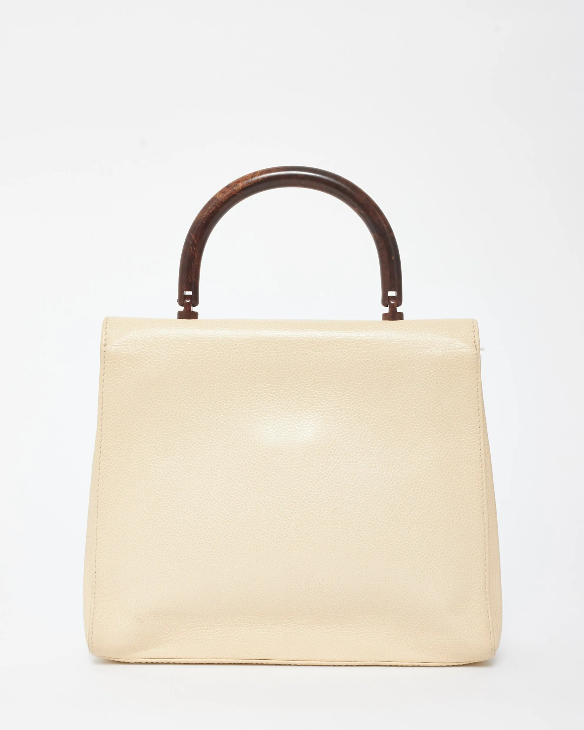Chanel Vintage Cream Caviar Leather & Wood Kelly Bag