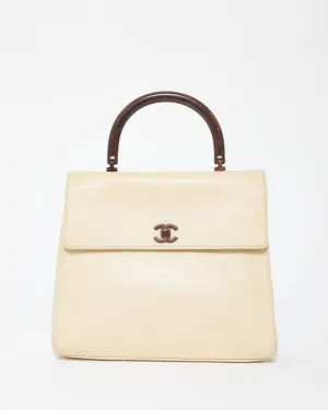 Chanel Vintage Cream Caviar Leather & Wood Kelly Bag