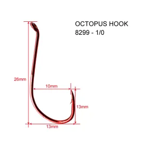 Chemically Sharpened Octopus Beak RED Hooks Fishing Tackle