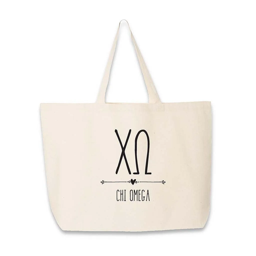 Chi Omega Stylized Sorority Greek Letters Printed Canvas Bag