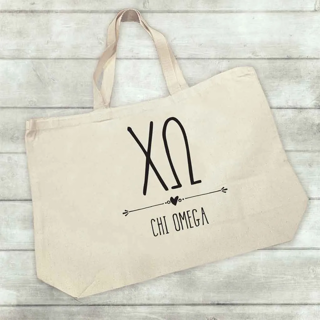 Chi Omega Stylized Sorority Greek Letters Printed Canvas Bag