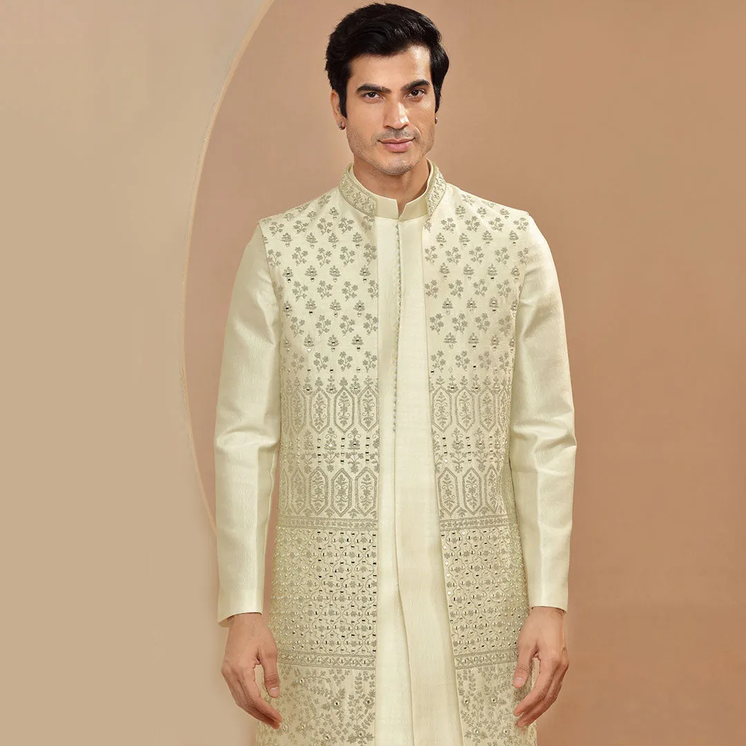 Classic Cream Embroidered Indo Western With Jacket