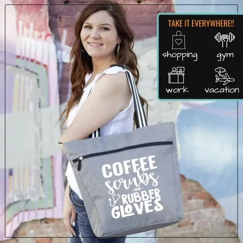 Coffee Scrubs and Rubber Gloves Gray Lexie Tote Bag for Medical Workers