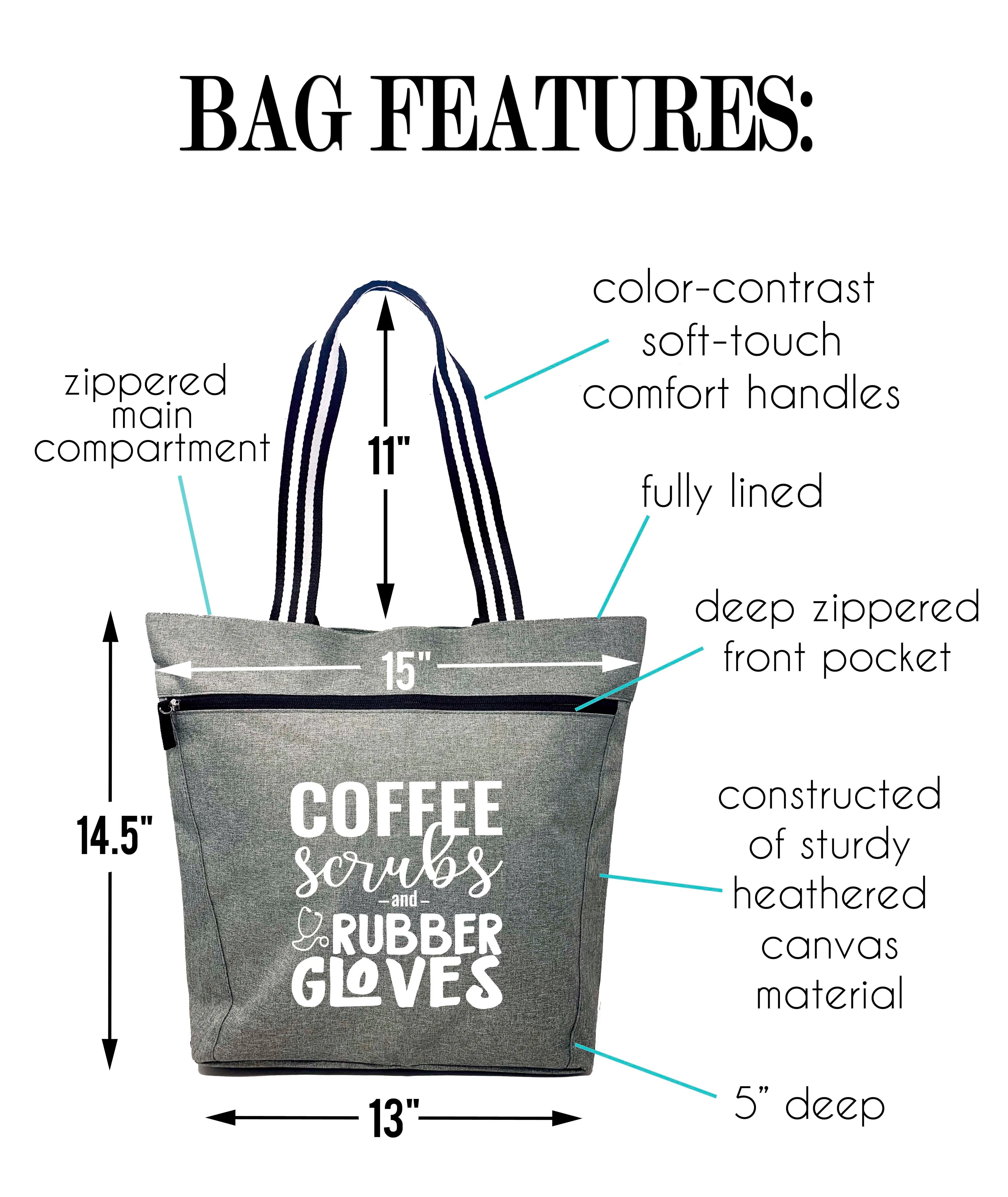 Coffee Scrubs and Rubber Gloves Gray Lexie Tote Bag for Medical Workers