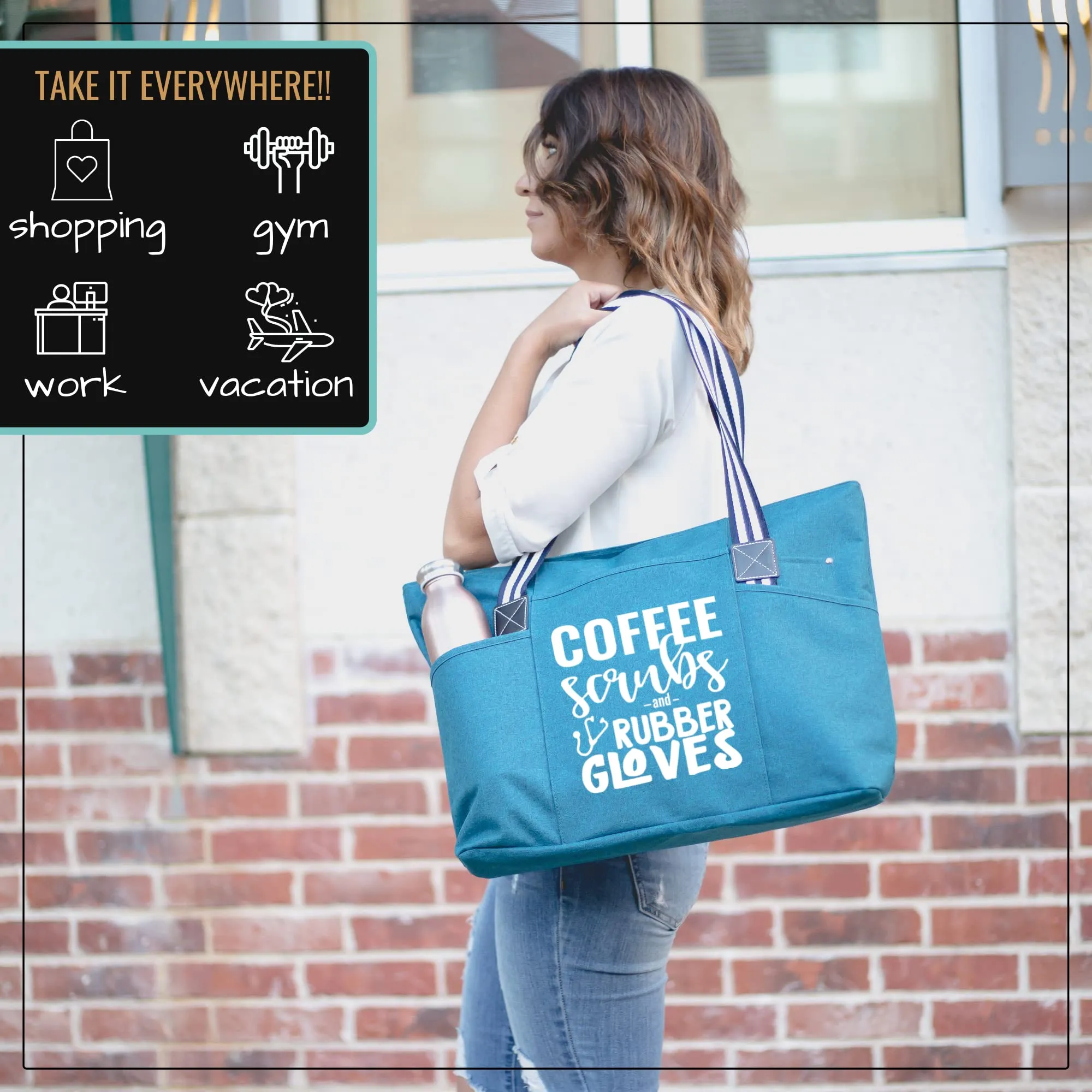 Coffee Scrubs Tessa Teal Tote Bag for Medical Workers