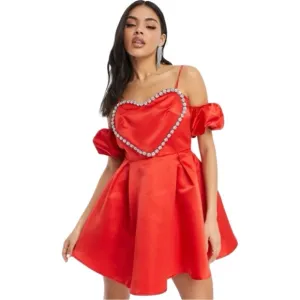 Collective The Label Diamanté Heart Structured Mini Dress