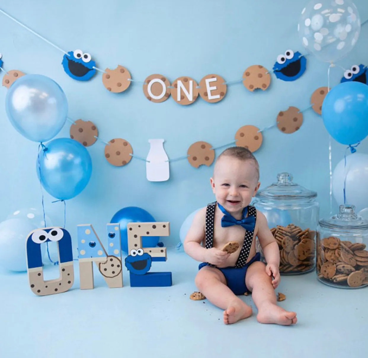 Cookie cake smash Set black supspenders